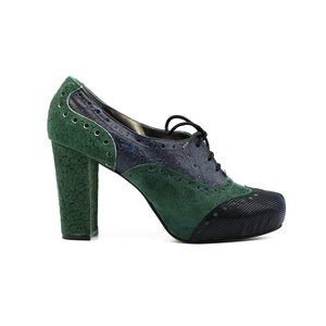 Women Leather Oxford Shoes Ankle Boots Green Blue